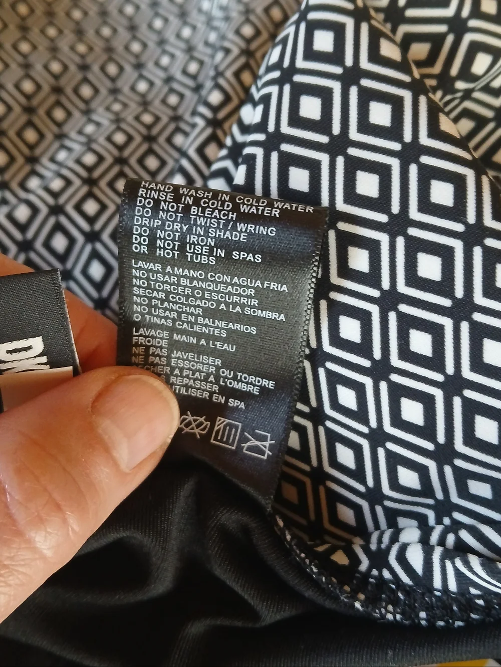 DKNY Black & White Diamond Print Swimsuir Medium - Picture 8 of 9